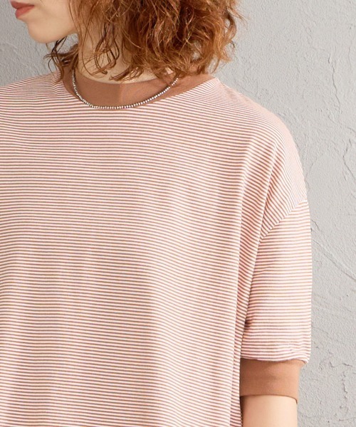 MEYAME（メヤメ）の「[MEYAME/メヤメ] 袖リブ ショートスリーブボーダーTシャツ（Tシャツ/カットソー・レディース・ブラウン/ブラック・F）」の17枚目の写真