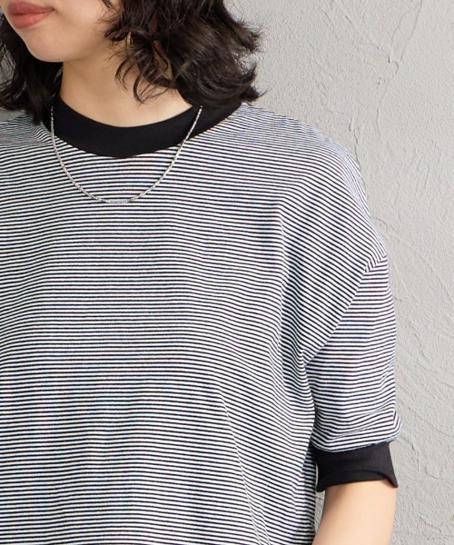 MEYAME（メヤメ）の「[MEYAME/メヤメ] 袖リブ ショートスリーブボーダーTシャツ（Tシャツ/カットソー・レディース・ブラウン/ブラック・F）」の18枚目の写真