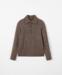 Kid mohair button turtle knit top / BROWN