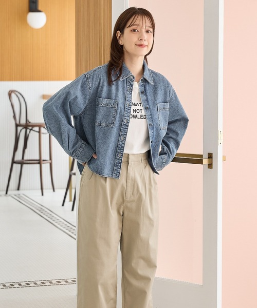 Honeys(ハニーズ)の「ショート丈シャツ(シャツ/ブラウス・レディース・ブルー/インディゴブルー/ブラウン・S/M/L)」の6枚目の写真