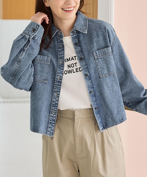 Honeys(ハニーズ)の「ショート丈シャツ(シャツ/ブラウス・レディース・ブルー/インディゴブルー/ブラウン・S/M/L)」の7枚目の写真