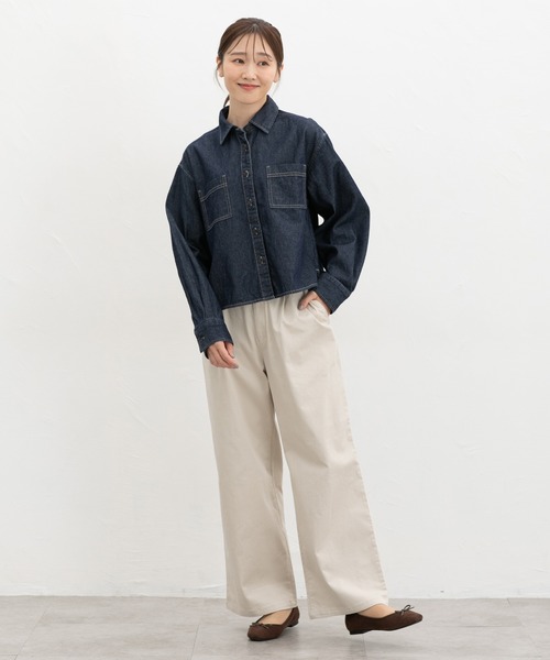 Honeys(ハニーズ)の「ショート丈シャツ(シャツ/ブラウス・レディース・ブルー/インディゴブルー/ブラウン・S/M/L)」の9枚目の写真