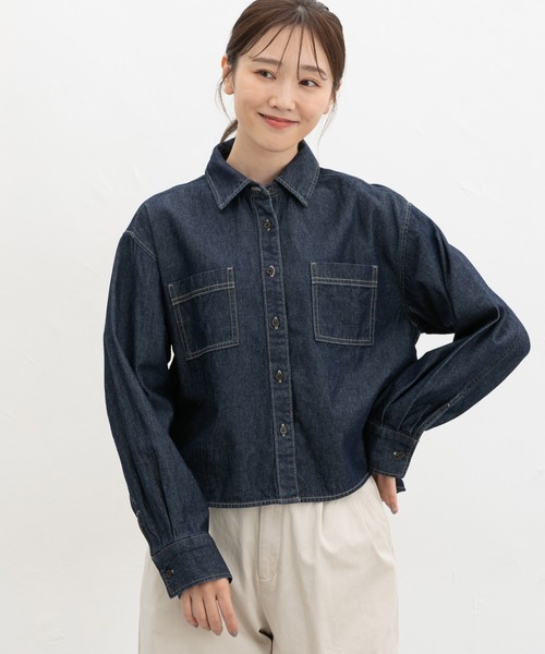 Honeys(ハニーズ)の「ショート丈シャツ(シャツ/ブラウス・レディース・ブルー/インディゴブルー/ブラウン・S/M/L)」の10枚目の写真