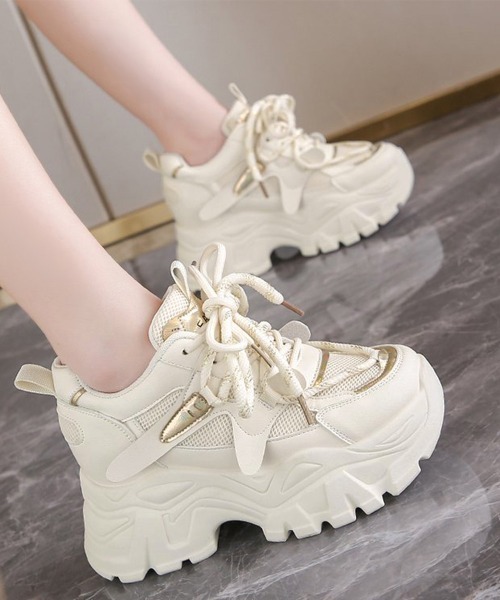 Miniministore(ミニミニストア)の「韓国風厚底ダッドスニーカー美脚レディース(スニーカー・レディース・ホワイト/アイボリー・24.5cm/24.0cm/23.5cm/23.0cm/22.5cm)」の2枚目の写真