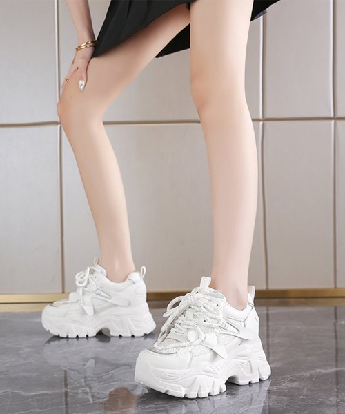 Miniministore(ミニミニストア)の「韓国風厚底ダッドスニーカー美脚レディース(スニーカー・レディース・ホワイト/アイボリー・24.5cm/24.0cm/23.5cm/23.0cm/22.5cm)」の17枚目の写真