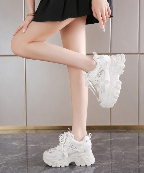 Miniministore(ミニミニストア)の「韓国風厚底ダッドスニーカー美脚レディース(スニーカー・レディース・ホワイト/アイボリー・24.5cm/24.0cm/23.5cm/23.0cm/22.5cm)」の9枚目の写真