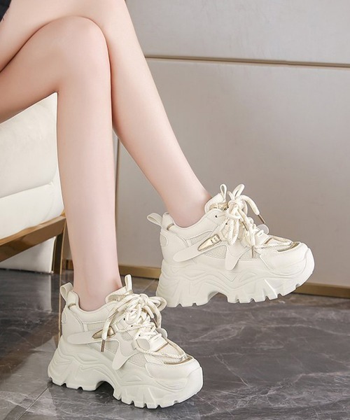 Miniministore(ミニミニストア)の「韓国風厚底ダッドスニーカー美脚レディース(スニーカー・レディース・ホワイト/アイボリー・24.5cm/24.0cm/23.5cm/23.0cm/22.5cm)」の11枚目の写真