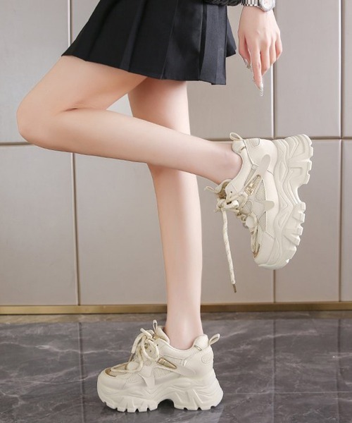 Miniministore(ミニミニストア)の「韓国風厚底ダッドスニーカー美脚レディース(スニーカー・レディース・ホワイト/アイボリー・24.5cm/24.0cm/23.5cm/23.0cm/22.5cm)」の13枚目の写真