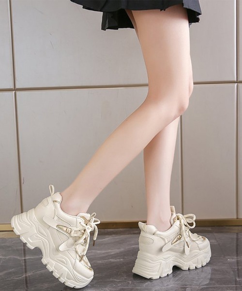 Miniministore(ミニミニストア)の「韓国風厚底ダッドスニーカー美脚レディース(スニーカー・レディース・ホワイト/アイボリー・24.5cm/24.0cm/23.5cm/23.0cm/22.5cm)」の14枚目の写真