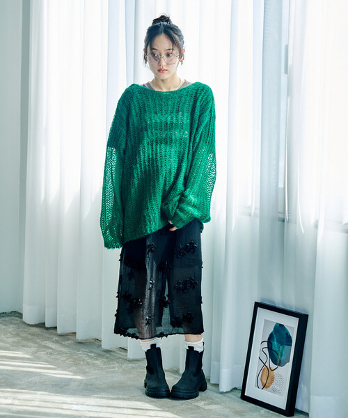 FREAK'S STORE(フリークスストア)の「立体フラワースカート(スカート・レディース・ブラック/オフホワイト・フリ-)」の4枚目の写真