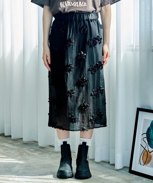 FREAK'S STORE(フリークスストア)の「立体フラワースカート(スカート・レディース・ブラック/オフホワイト・フリ-)」の11枚目の写真