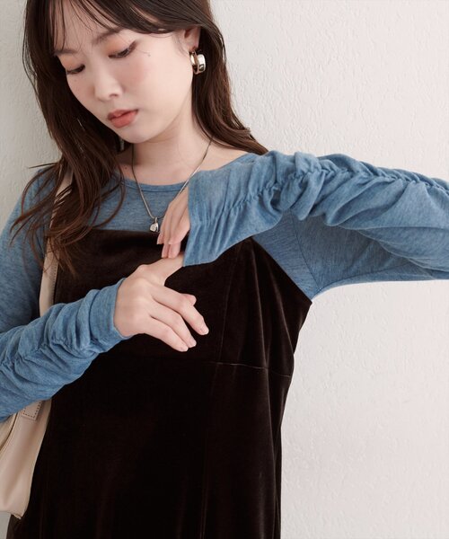 natural couture(ナチュラルクチュール)の「袖シャーリングプルオーバー(Tシャツ/カットソー・レディース・アイボリー/ライトグレー/ブラウン/ブラック/ブルー・FREE)」の5枚目の写真
