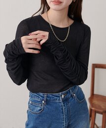 袖シャーリングプルオーバー