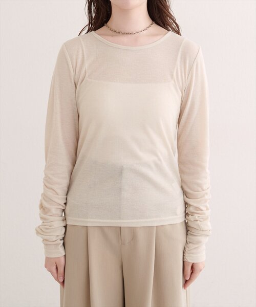 natural couture(ナチュラルクチュール)の「袖シャーリングプルオーバー(Tシャツ/カットソー・レディース・アイボリー/ライトグレー/ブラウン/ブラック/ブルー・FREE)」の11枚目の写真