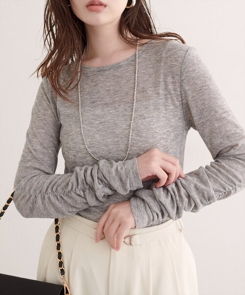 natural couture(ナチュラルクチュール)の「袖シャーリングプルオーバー(Tシャツ/カットソー・レディース・アイボリー/ライトグレー/ブラウン/ブラック/ブルー・FREE)」の19枚目の写真