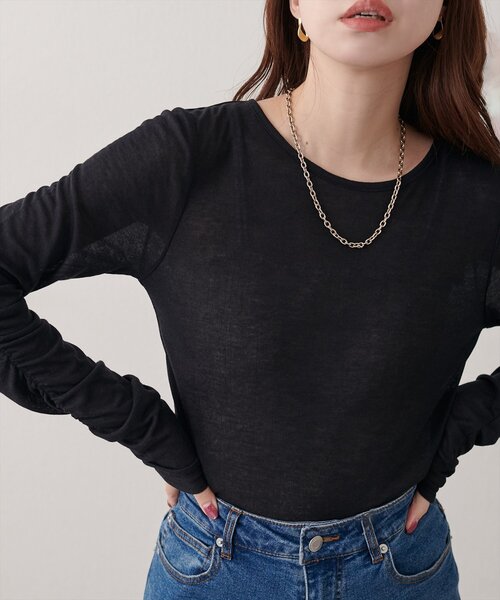 natural couture(ナチュラルクチュール)の「袖シャーリングプルオーバー(Tシャツ/カットソー・レディース・アイボリー/ライトグレー/ブラウン/ブラック/ブルー・FREE)」の22枚目の写真