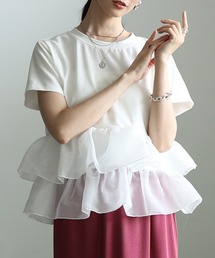 異素材ティアードフリルTシャツ