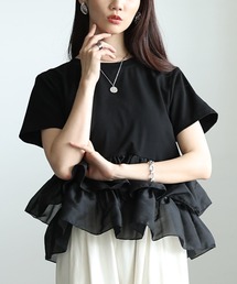 異素材ティアードフリルTシャツ