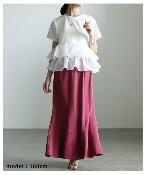 Sawa a la mode(サワアラモード)の「異素材ティアードフリルTシャツ(Tシャツ/カットソー・レディース・ブラック/オフホワイト・FREE)」の13枚目の写真