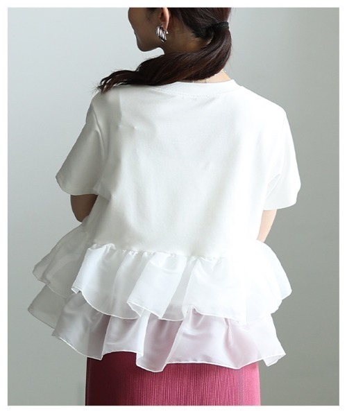 Sawa a la mode(サワアラモード)の「異素材ティアードフリルTシャツ(Tシャツ/カットソー・レディース・ブラック/オフホワイト・FREE)」の17枚目の写真