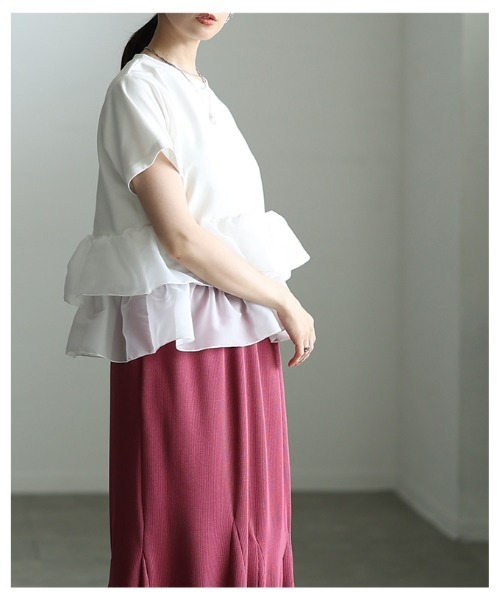 Sawa a la mode(サワアラモード)の「異素材ティアードフリルTシャツ(Tシャツ/カットソー・レディース・ブラック/オフホワイト・FREE)」の21枚目の写真
