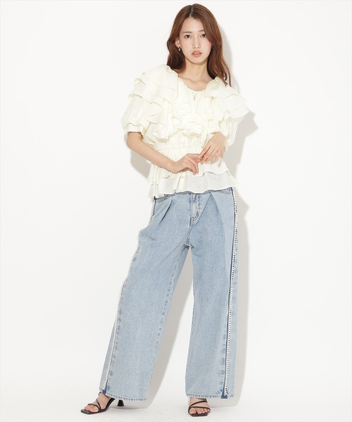 AND COUTURE(アンドクチュール)の「ボリュームフリルブラウス(シャツ/ブラウス・レディース・アイボリー/オレンジ/ブラック・FREE)」の4枚目の写真