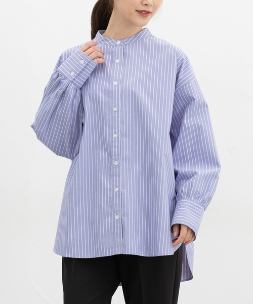 Honeys(ハニーズ)の「マオカラーゆるシャツ(シャツ/ブラウス・レディース・ブルー/ブラウン系その他2/ブルー系1/ピンク系その他2/ブラック/ホワイト・F)」の6枚目の写真