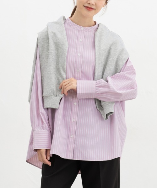 Honeys(ハニーズ)の「マオカラーゆるシャツ(シャツ/ブラウス・レディース・ブルー/ブラウン系その他2/ブルー系1/ピンク系その他2/ブラック/ホワイト・F)」の1枚目の写真