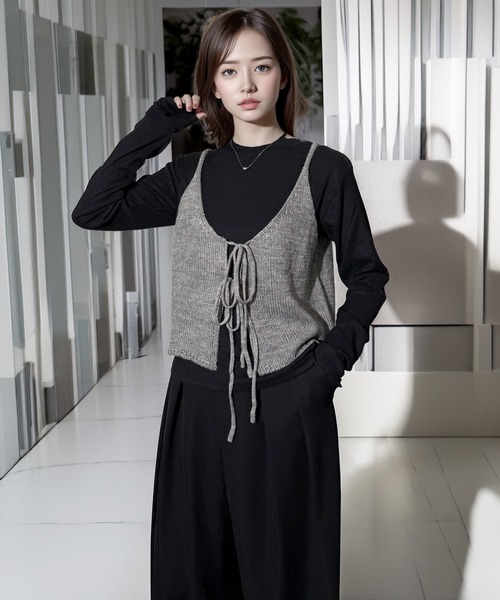 Chandelier（シャンデリア）の「ゆったり キャミソール ニット ベスト 前後2WAY（ベスト・レディース・グレー/ベージュ/ブラック・FREE）」の14枚目の写真