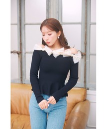 Ribbon Motif Peplum Knit Top