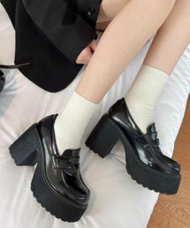 【26年秋冬新作】《7cm/ゆったりサイズ》厚底 チャンキーヒール コインローファー エナメル/スムース
