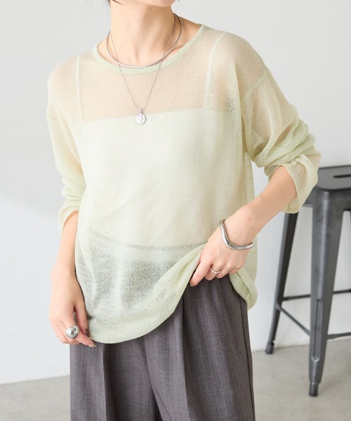 COLLAGE GALLARDAGALANTE(コラージュガリャルダガランテ)の「ハイゲージシアーニット(ニット/セーター・レディース・ピンク/グリーン/ブラック・FREE)」の2枚目の写真