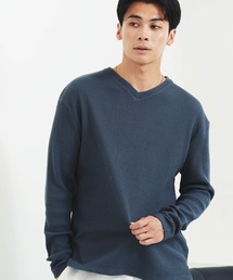 ヘビーオンス ワッフルサーマル Vネック 長袖Tシャツ ロンT カットソー