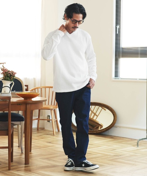 jiggys shop(ジギーズショップ)の「ヘビーオンス ワッフルサーマル Vネック 長袖Tシャツ ロンT カットソー(Tシャツ/カットソー・メンズ・ブラック/ネイビー/グレー/ホワイト/カーキ/チャコールグレー/アイボリー・MEDIUM/LARGE/X-LARGE)」の11枚目の写真