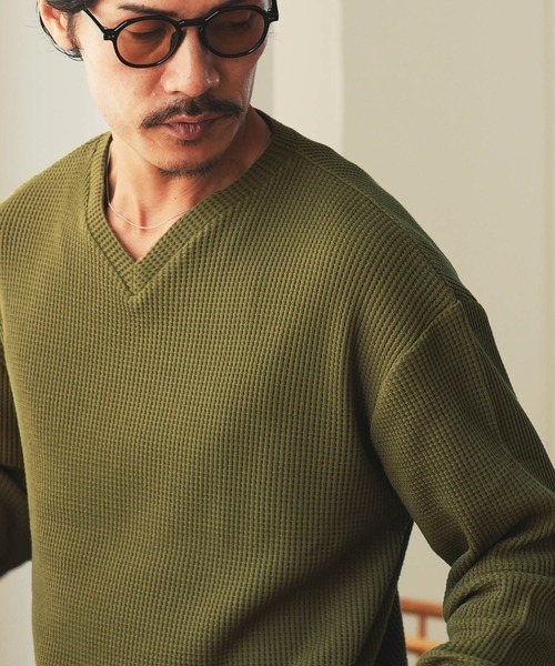 jiggys shop(ジギーズショップ)の「ヘビーオンス ワッフルサーマル Vネック 長袖Tシャツ ロンT カットソー(Tシャツ/カットソー・メンズ・ブラック/ネイビー/グレー/ホワイト/カーキ/チャコールグレー/アイボリー・MEDIUM/LARGE/X-LARGE)」の22枚目の写真
