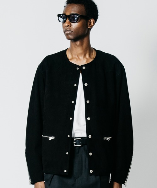 CRIMIE(クライミー)の「SUEDE LEATHER BIKER CARDIGAN(ノーカラージャケット・メンズ・ブラック/グリーン・XXL/XL/L/M)」の1枚目の写真