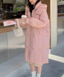 フード付き ロング中綿コート