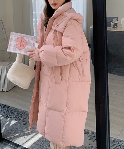 LUCPY(ラクピー)の「フード付き ロング中綿コート(その他アウター・レディース・ピンク/ブラック/ホワイト/ベージュ・SMALL/MEDIUM/LARGE)」の6枚目の写真