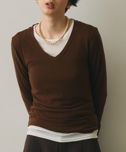 Trish(トリッシュ)の「ウール混VネックロングスリーブTEE(Tシャツ/カットソー・レディース・ブラック/ブラウン/ホワイト/チャコールグレー・MEDIUM)」の20枚目の写真