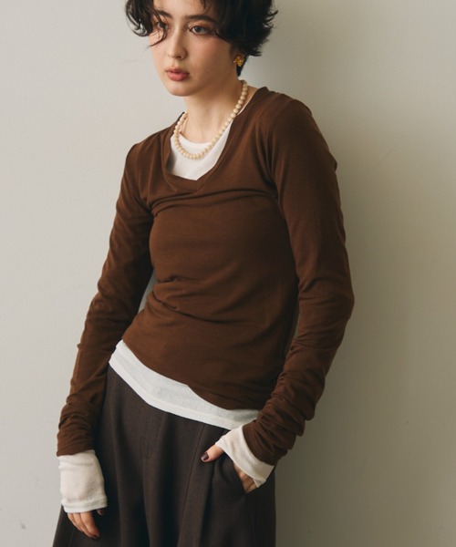 Trish(トリッシュ)の「ウール混VネックロングスリーブTEE(Tシャツ/カットソー・レディース・ブラック/ブラウン/ホワイト/チャコールグレー・MEDIUM)」の21枚目の写真