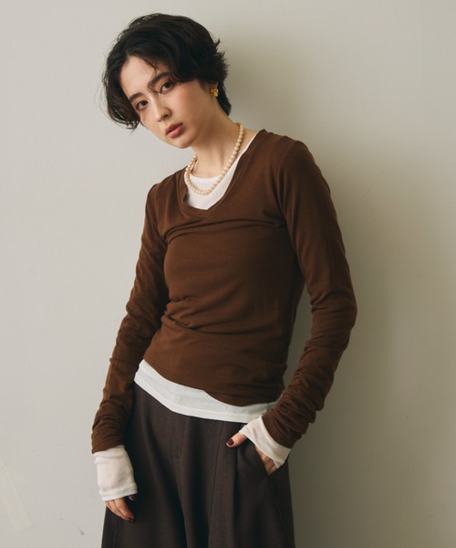 Trish(トリッシュ)の「ウール混VネックロングスリーブTEE(Tシャツ/カットソー・レディース・ブラック/ブラウン/ホワイト/チャコールグレー・MEDIUM)」の22枚目の写真