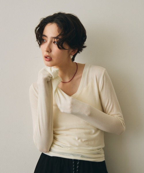 Trish(トリッシュ)の「ウール混VネックロングスリーブTEE(Tシャツ/カットソー・レディース・ブラック/ブラウン/ホワイト/チャコールグレー・MEDIUM)」の5枚目の写真