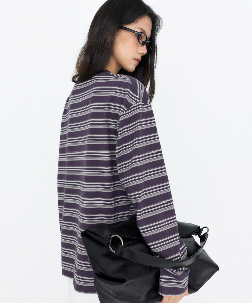 MONGDOL(モンドル)の「ストライプ オーバーサイズ 長袖 Tシャツ パープル MDTS106PURPLE(Tシャツ/カットソー・レディース・その他・F)」の3枚目の写真