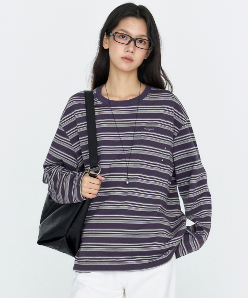 MONGDOL(モンドル)の「ストライプ オーバーサイズ 長袖 Tシャツ パープル MDTS106PURPLE(Tシャツ/カットソー・レディース・その他・F)」の4枚目の写真