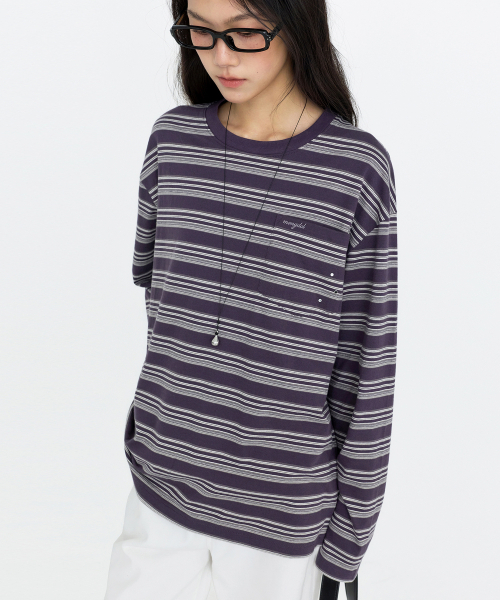 MONGDOL(モンドル)の「ストライプ オーバーサイズ 長袖 Tシャツ パープル MDTS106PURPLE(Tシャツ/カットソー・レディース・その他・F)」の5枚目の写真