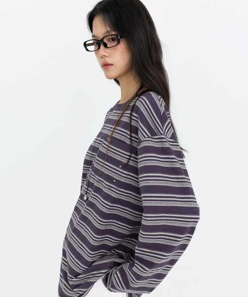 MONGDOL(モンドル)の「ストライプ オーバーサイズ 長袖 Tシャツ パープル MDTS106PURPLE(Tシャツ/カットソー・レディース・その他・F)」の6枚目の写真