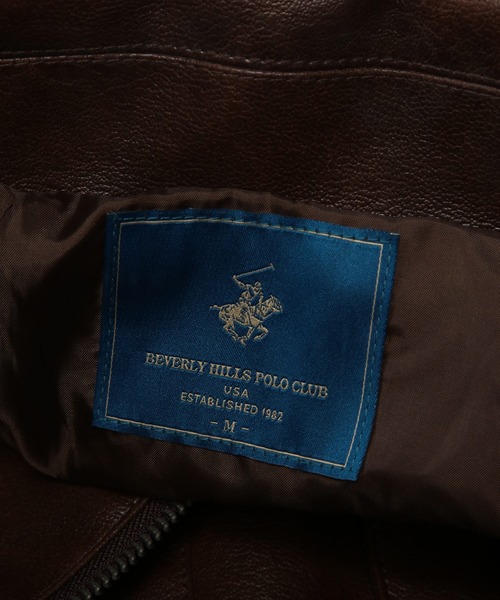 BEVERLY HILLS POLO CLUB(ビバリーヒルズポロクラブ)の「BEVERLY HILLS POLO CLUB (ビバリーヒルズポロクラブ) A2 フライトジャケット ミリタリージャケット メンズ レディース フェイクレザー 合成皮革 ワンポイント ロゴ刺繍 ダブルジップ Type A-2 64223342(ミリタリージャケット・メンズ・ブラウン/ブラック・M/L/LL)」の20枚目の写真