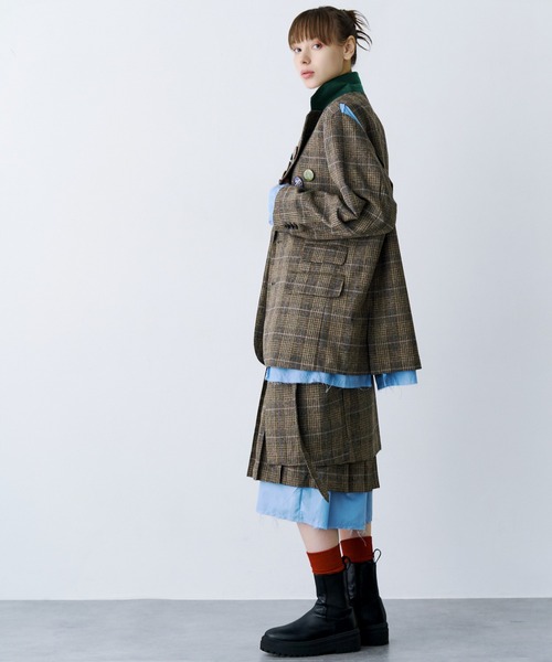 SeeSew（シーソー）の「【UNISEX】LAYERED PLEATS WRAP SKIRT/レイヤードプリーツラップスカート（スカート・レディース・ブラック/ベージュ・FREE）」の18枚目の写真