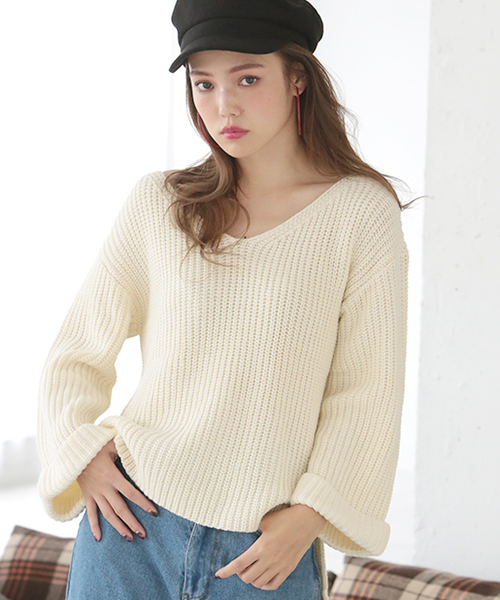one after another NICE CLAUP(ワンアフターアナザーナイスクラップ)の「ざっくりVニット(ニット/セーター・レディース・トップグレー/アイボリー/ボルドー/ブラックミックス・FREE)」の13枚目の写真