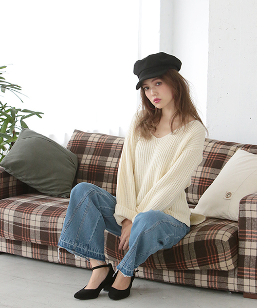 one after another NICE CLAUP(ワンアフターアナザーナイスクラップ)の「ざっくりVニット(ニット/セーター・レディース・トップグレー/アイボリー/ボルドー/ブラックミックス・FREE)」の11枚目の写真
